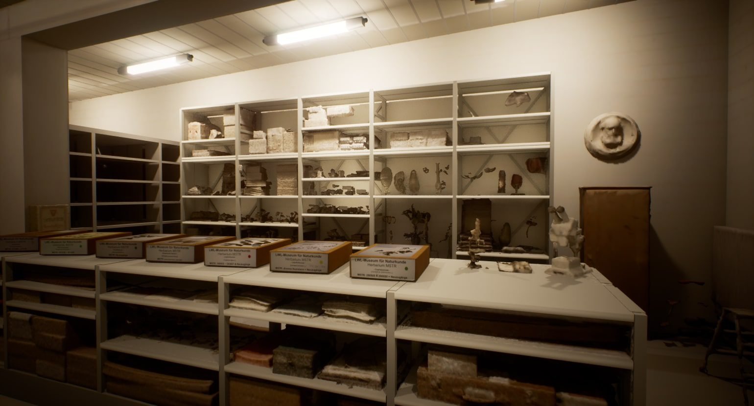 A room in the archive of LWL Naturkundemuseum showcasing shelves full of botanical specimen.